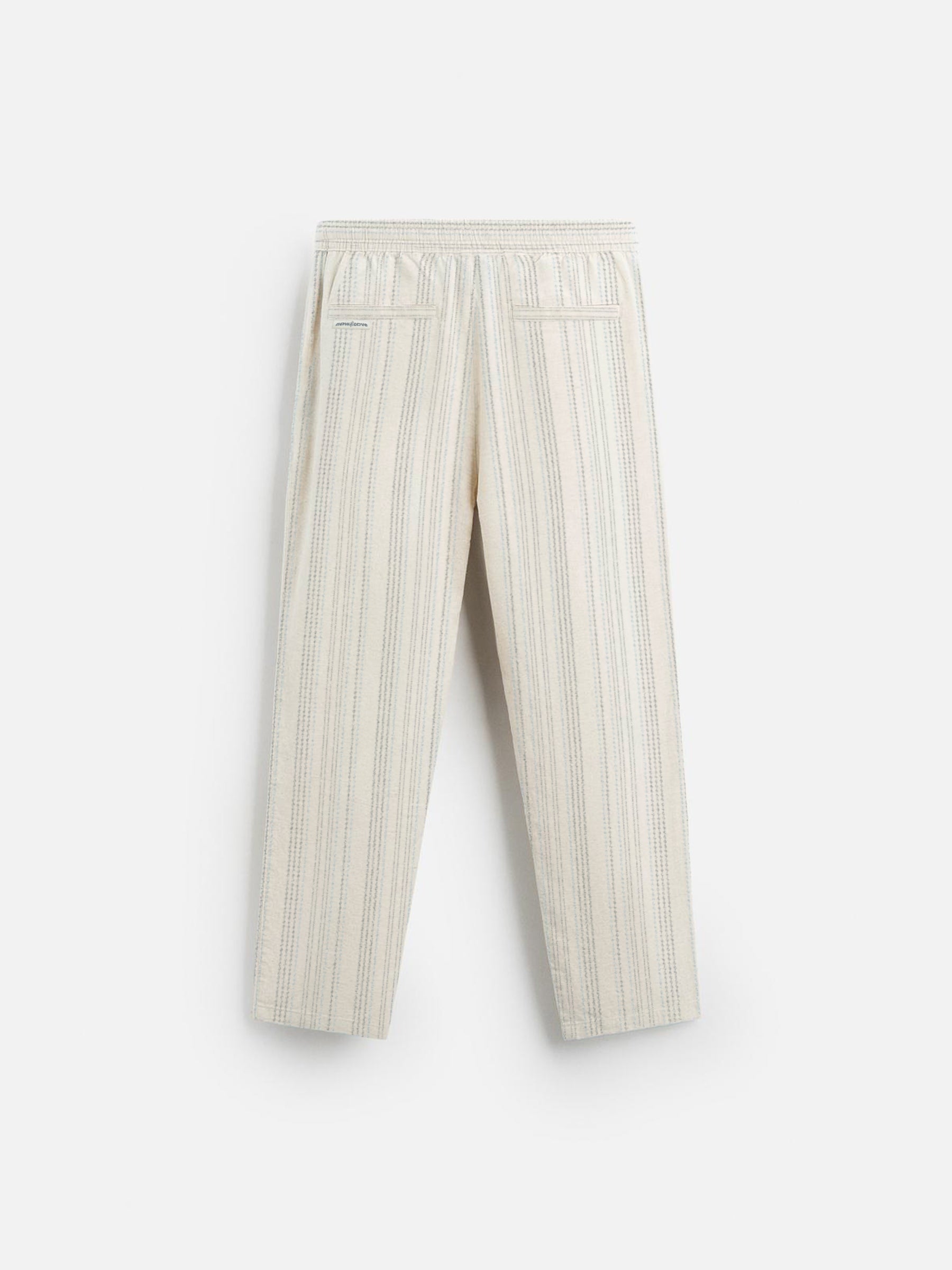Drawstring linen pants with striped fabric for resort wear